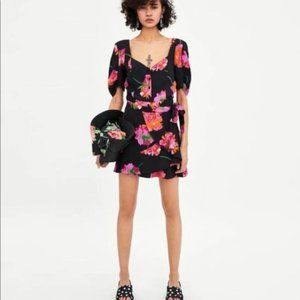 Zara TRF Black Floral Wrap Mini Skirt